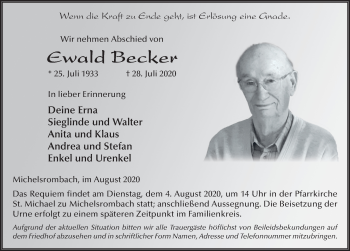 Traueranzeige von Ewald Becker von FZ