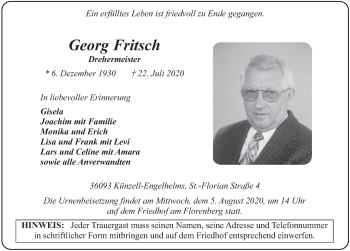 Traueranzeige von Georg Fritsch von FZ