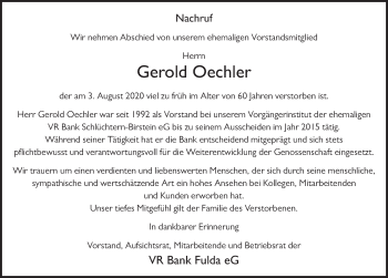 Traueranzeige von Gerold Oechler von FZ