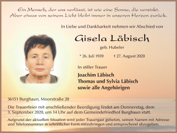 Traueranzeige von Gisela Läbisch von FZ