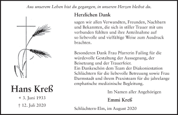 Traueranzeige von Hans Kreß von FZ