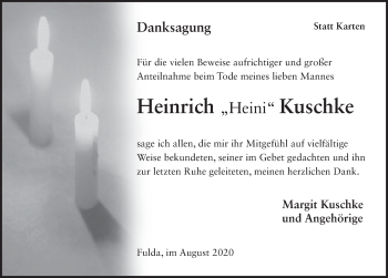 Traueranzeige von Heinrich Kuschke von FZ
