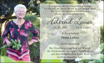 Traueranzeige von Hiltrud Lauer von FZ