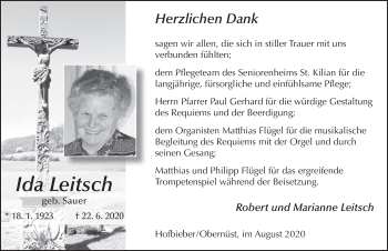 Traueranzeige von Ida Leitsch von FZ