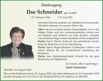 Traueranzeige von Ilse Schneider von FZ
