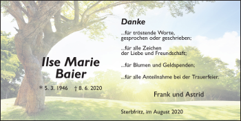 Traueranzeige von Ilse Marie Baier von FZ