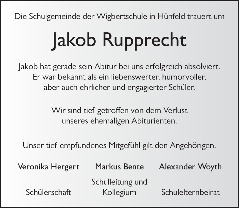  Traueranzeige für Jakob Gerhard Rupprecht vom 13.08.2020 aus FZ