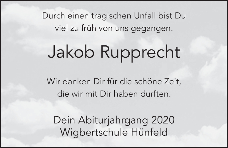  Traueranzeige für Jakob Gerhard Rupprecht vom 13.08.2020 aus FZ