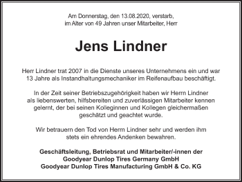 Traueranzeige von Jens Lindner von FZ