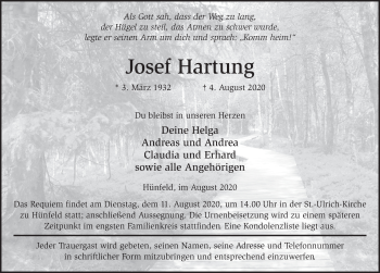 Traueranzeige von Josef Hartung von FZ