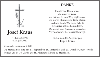 Traueranzeige von Josef Kraus von FZ