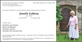 Traueranzeige von Josefa Lohrey von FZ