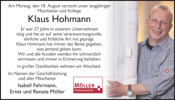 Traueranzeige von Klaus Hohmann von FZ