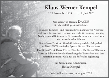 Traueranzeige von Klaus-Werner Kempel von FZ