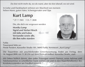 Traueranzeige von Kurt Lamp von FZ