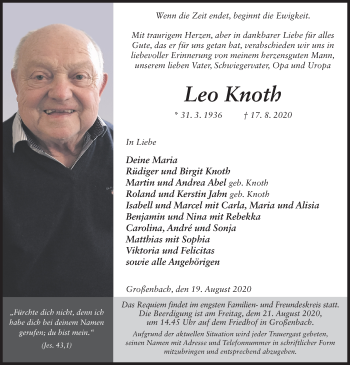 Traueranzeige von Leo Knoth von FZ