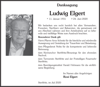 Traueranzeige von Ludwig Elgert von FZ