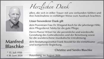 Traueranzeige von Manfred Blaschke von FZ