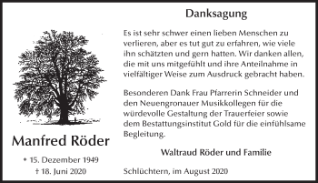 Traueranzeige von Manfred Röder von FZ