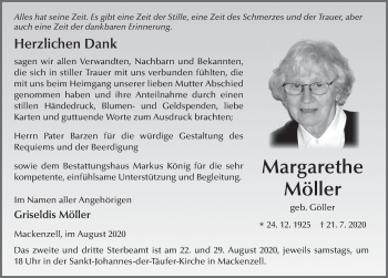 Traueranzeige von Margarethe Möller von FZ