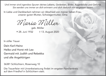 Traueranzeige von Maria Möller von FZ