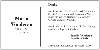 Traueranzeige von Maria Vonderau von FZ