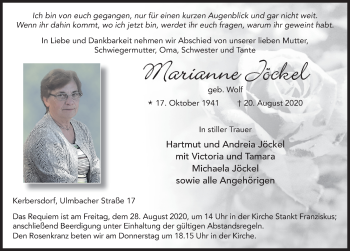 Traueranzeige von Marianne Jöckel von FZ