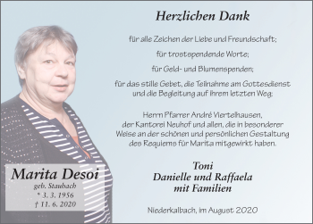 Traueranzeige von Marita Desoi von FZ