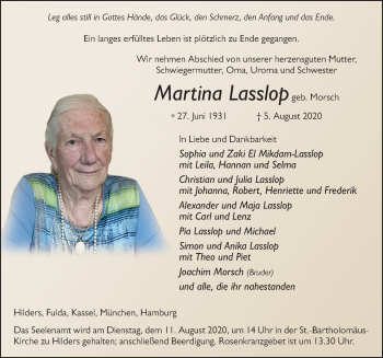 Traueranzeige von Martina Lasslop von FZ