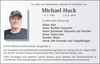 Traueranzeige von Michael Huck von FZ