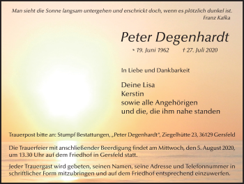 Traueranzeige von Peter Degenhardt von FZ