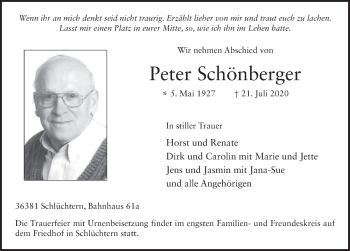 Traueranzeige von Peter Schönberger von FZ