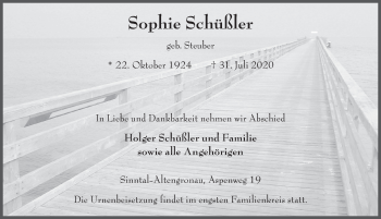 Traueranzeige von Sophie Schüßler von FZ