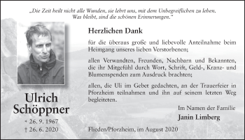 Traueranzeige von Ulrich Schöppner von FZ