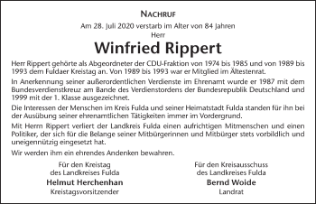 Traueranzeige von Winfried Rippert von FZ