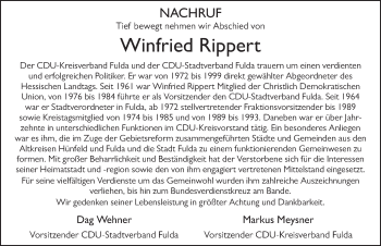 Traueranzeige von Winfried Rippert von FZ