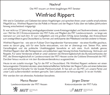 Traueranzeige von Winfried Rippert von FZ