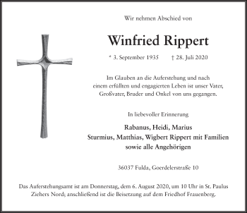 Traueranzeige von Winfried Rippert von FZ