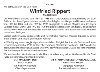 Traueranzeige von Winfried Rippert von FZ