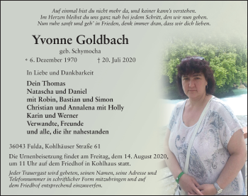 Traueranzeige von Yvonne Goldbach von FZ