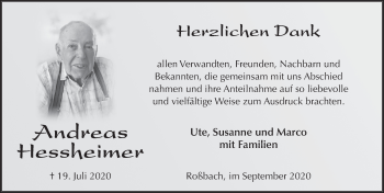 Traueranzeige von Andreas Hessheimer von FZ