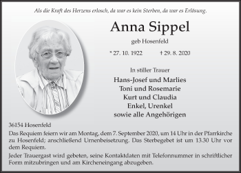 Traueranzeige von Anna Sippel von FZ
