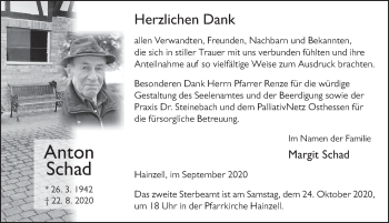 Traueranzeige von Anton Schad von FZ