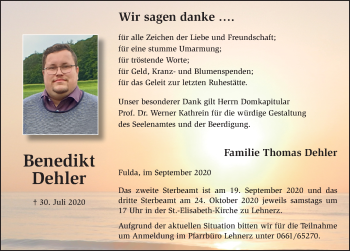 Traueranzeige von Benedikt Dehler von FZ