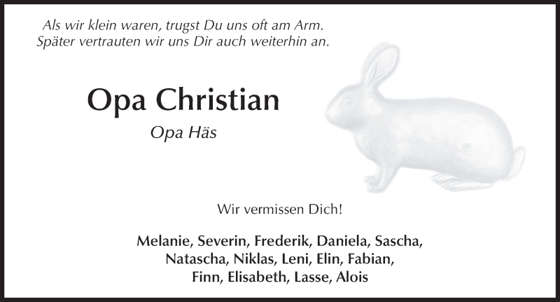  Traueranzeige für Christian Grasser vom 15.09.2020 aus FZ