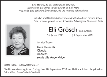 Traueranzeige von Elli Grösch von FZ