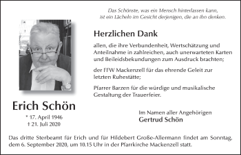 Traueranzeige von Erich Schön von FZ