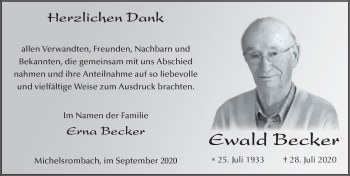 Traueranzeige von Ewald Becker von FZ