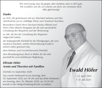 Traueranzeige von Ewald Höfer von FZ