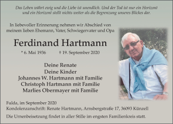 Traueranzeige von Ferdinand Hartmann von FZ